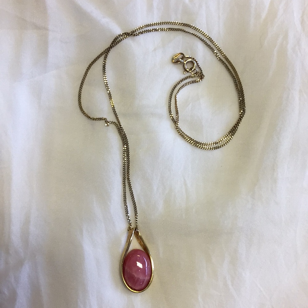Sterling silver gold plated pink stone necklace